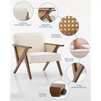 Fauteuil d'appoint moderne du milieu du siècle, pieds en bois massif, tissu de lin, pour salon, chambre à coucher