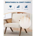 Fauteuil d'appoint moderne du milieu du siècle, pieds en bois massif, tissu de lin, pour salon, chambre à coucher