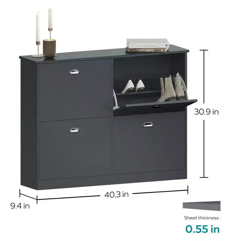 Okak Meuble à chaussures étroit mi-siècle avec 4 tiroirs basculants, meuble à chaussures autoportant pour foyer, entrées