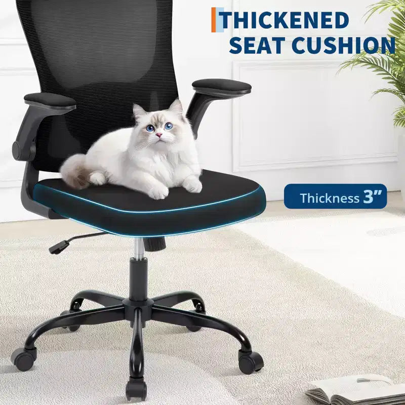 Chaise de bureau ergonomique, Chaise de bureau pivotante à roulettes, Appui-tête et support lombaire réglables, Chaise à roulettes en maille, Accoudoirs relevables