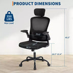 Chaise de bureau ergonomique, Chaise de bureau pivotante à roulettes, Appui-tête et support lombaire réglables, Chaise à roulettes en maille, Accoudoirs relevables