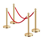 VEVOR Stanchions and Velvet Ropes 4Pcs,Hollow Base with Stainless Steel Post,2 Red Velvet Ropes and Posts,Crowd Control Barriers Gold Stanchions,Gold