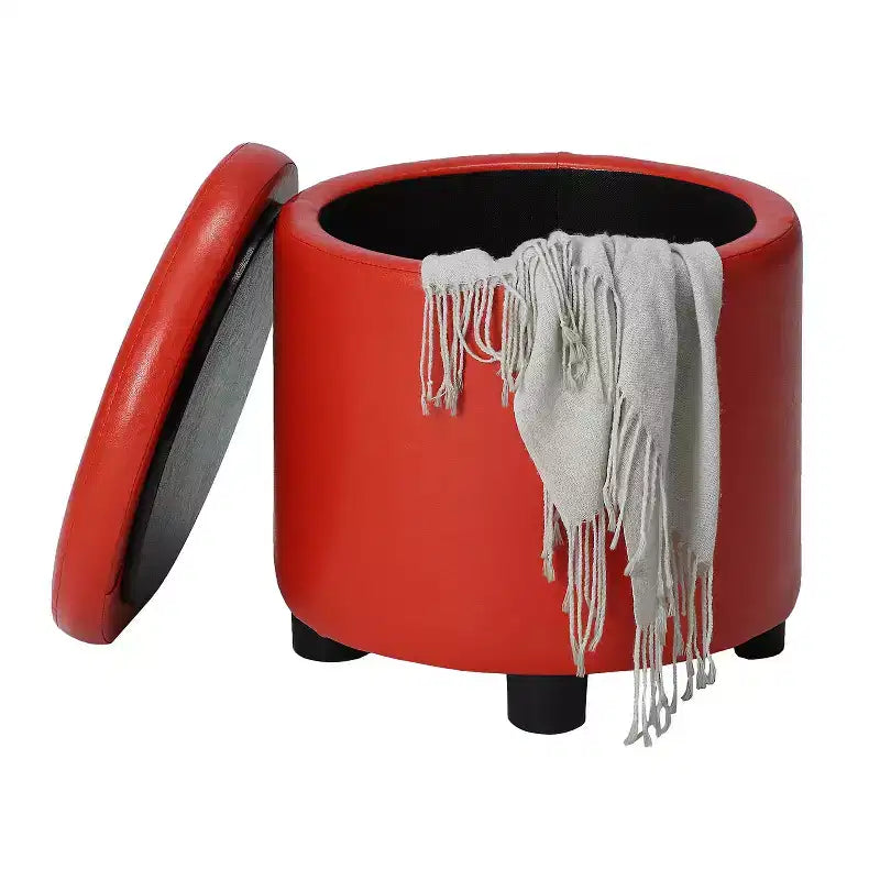Pouf de rangement d'appoint rond HomeStock Comfort avec couvercle-plateau réversible