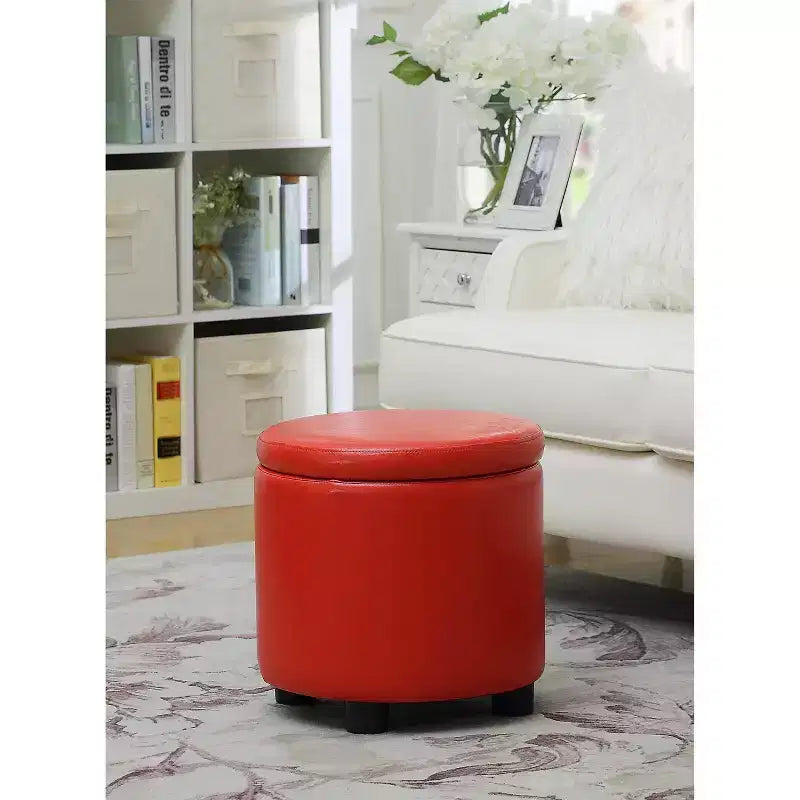 Pouf de rangement d'appoint rond HomeStock Comfort avec couvercle-plateau réversible