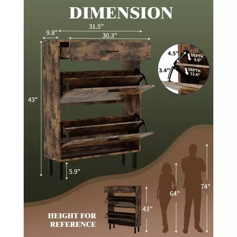 Meuble à chaussures à double abattant, Organisateur peu encombrant pour l'entrée, le couloir ou la buanderie, Armoire à chaussures dissimulée pour un rangement soigné et ordonné