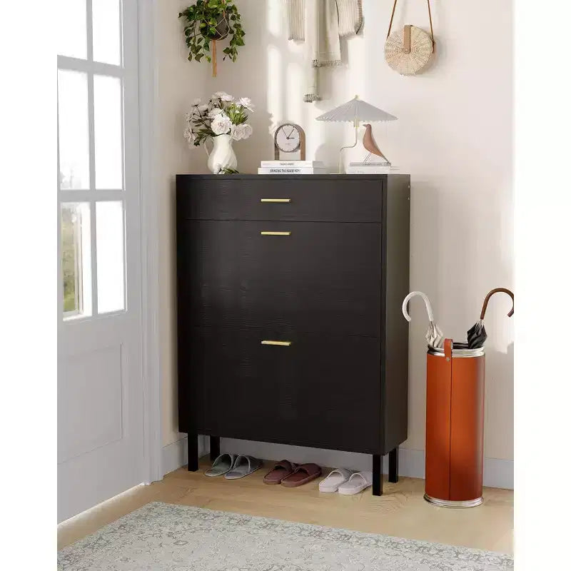 Meuble à chaussures à double abattant, Organisateur peu encombrant pour l'entrée, le couloir ou la buanderie, Armoire à chaussures dissimulée pour un rangement soigné et ordonné