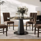 Table de salle à manger moderne Cavira de Roundhill Furniture en imitation marbre avec pied piédestal en bois