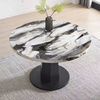 Table de salle à manger moderne Cavira de Roundhill Furniture en imitation marbre avec pied piédestal en bois