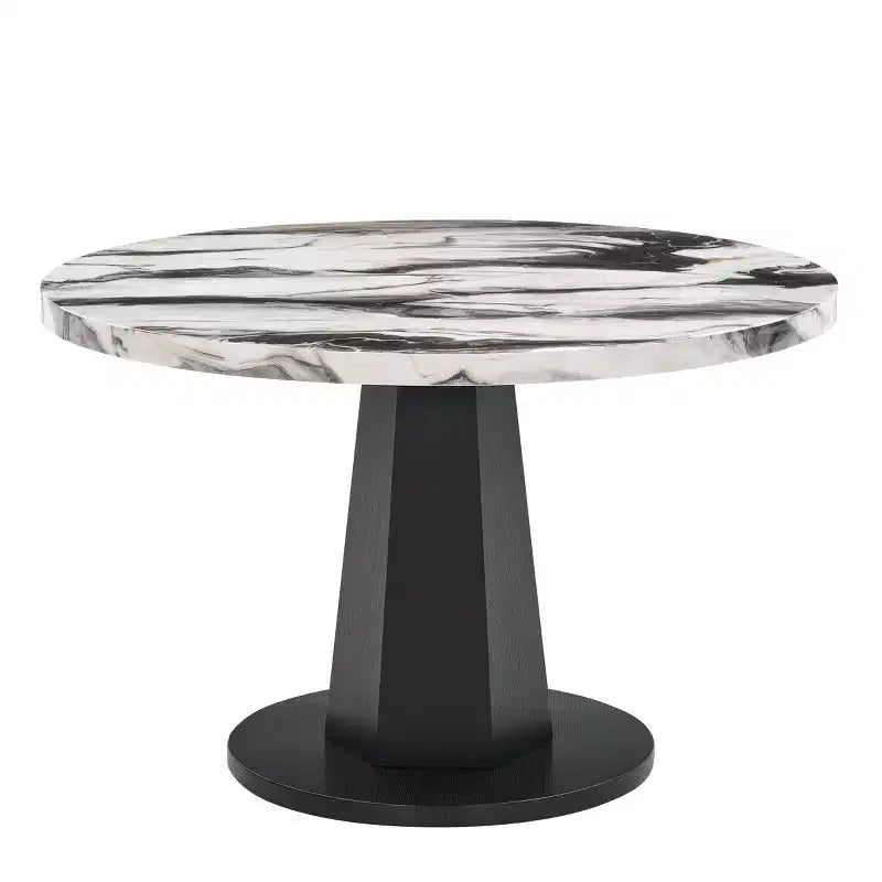 Table de salle à manger moderne Cavira de Roundhill Furniture en imitation marbre avec pied piédestal en bois