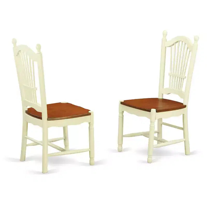 Ensemble de salle à manger 3 pièces HomeStock avec table ronde à plateau en bois massif finition cerisier et couleur crème