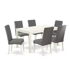 HomeStock 7-Pc Rectangle Linen White Finish Solid Wood Top Dining Table with 6 Parson-Chairs