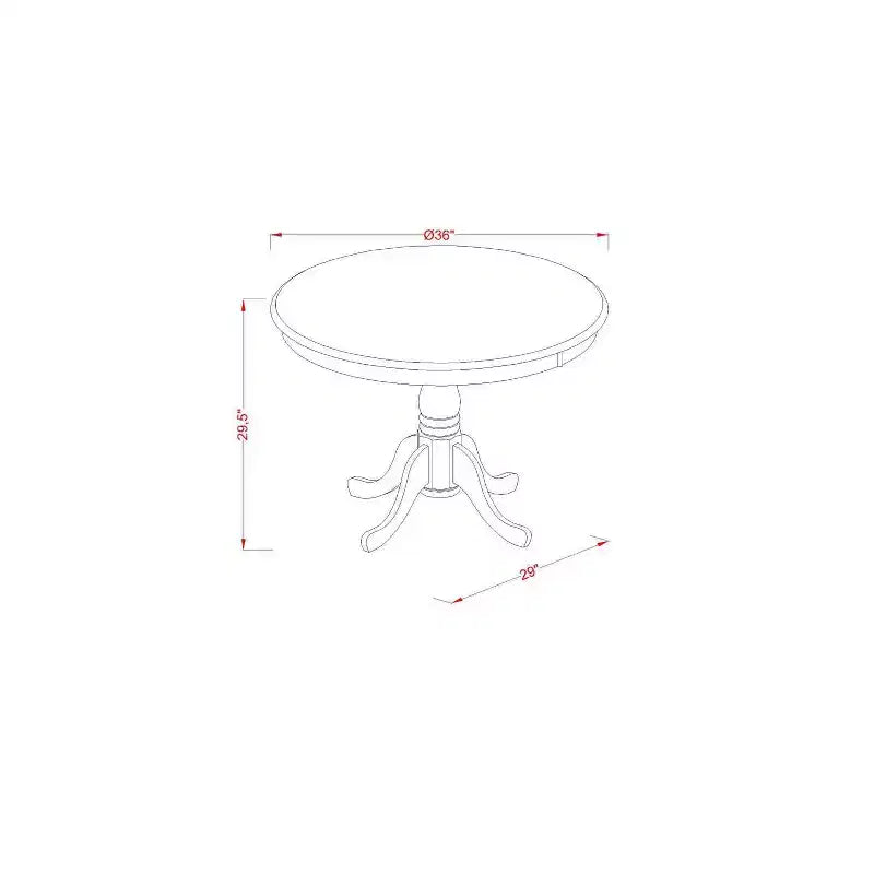 Table à manger HomeStock 5 pièces, plateau rond en bois massif finition cappuccino avec 4 chaises Parson