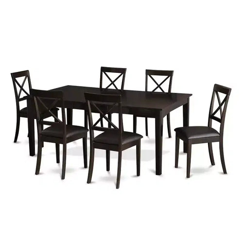 7 Piece Dining Set - Kitchen Table with Pedestal & Faux Leather Chairs - 42x72 Inch