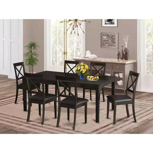 Ensemble de salle à manger 7 pièces - Table de cuisine à pied central et chaises en similicuir - 107x183 cm