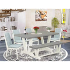 HomeStock – Table à manger 6 pièces avec plateau en bois massif finition chêne naturel, 1 banc et 4 chaises