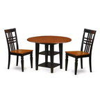HomeStock 3-Piece Black and Cherry Finish Round Solid Wood Top Dining Table Set