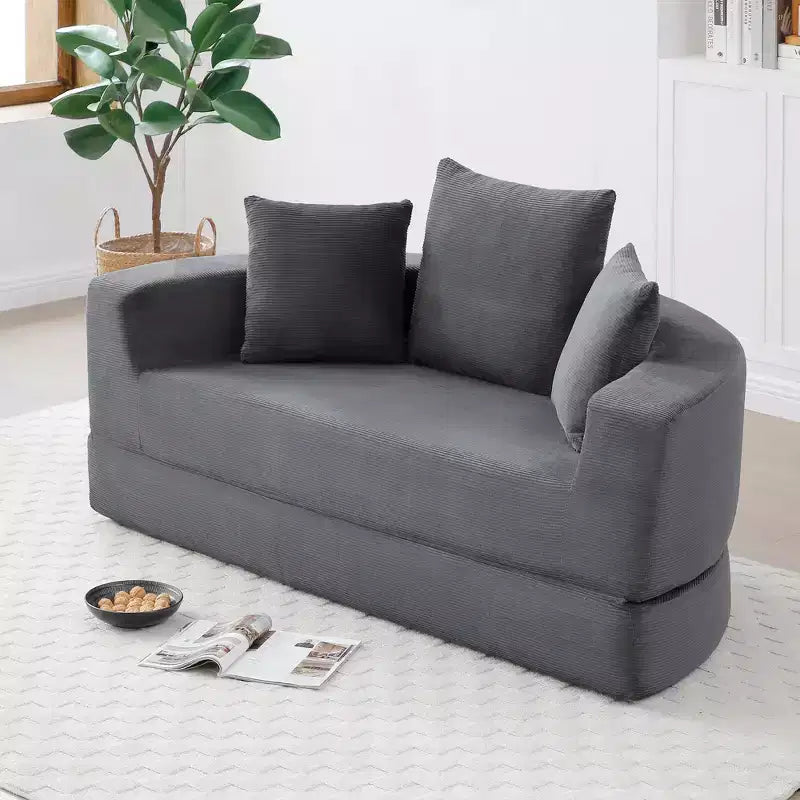 Canapé-lit convertible Okak Corduroy avec oreillers, futon rond pour salon, chambre à coucher