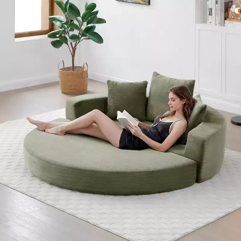 Canapé-lit convertible Okak Corduroy avec oreillers, futon rond pour salon, chambre à coucher