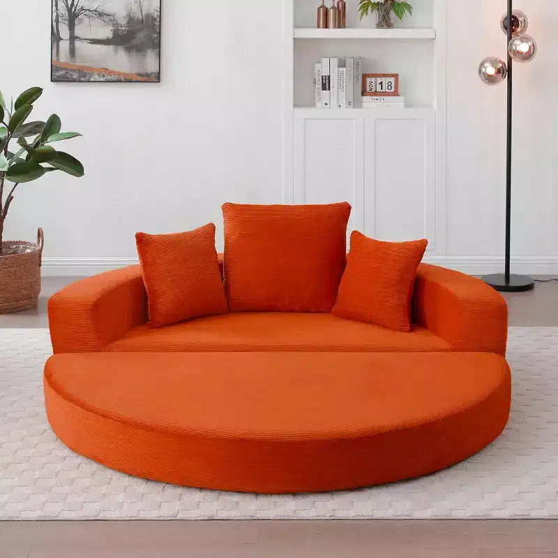 Canapé-lit convertible Okak Corduroy avec oreillers, futon rond pour salon, chambre à coucher