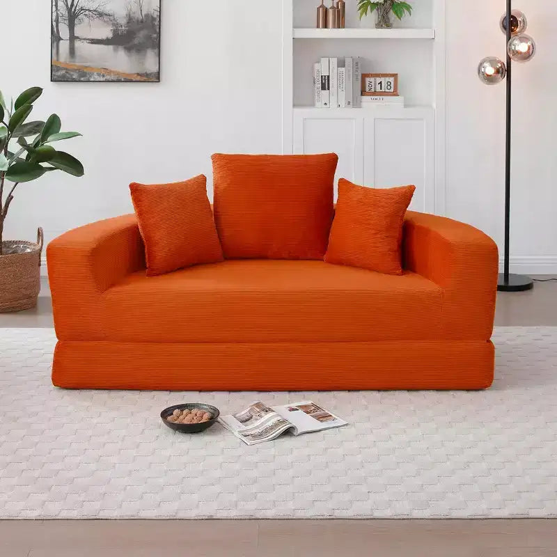 Canapé-lit convertible Okak Corduroy avec oreillers, futon rond pour salon, chambre à coucher