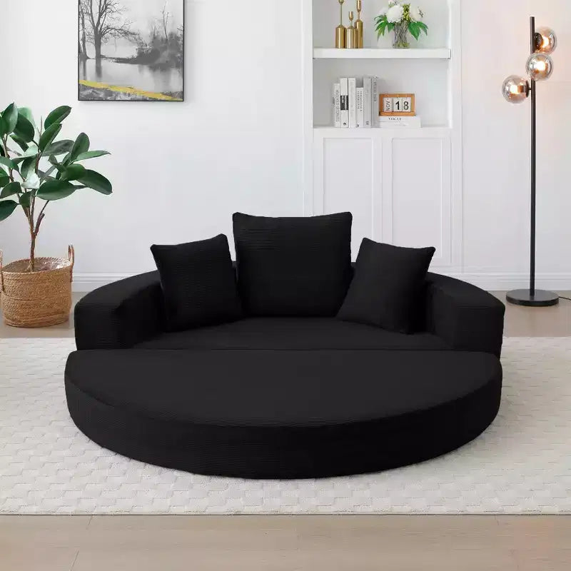 Canapé-lit convertible Okak Corduroy avec oreillers, futon rond pour salon, chambre à coucher