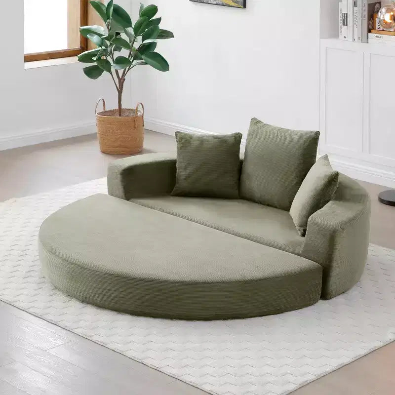 Canapé-lit convertible Okak Corduroy avec oreillers, futon rond pour salon, chambre à coucher
