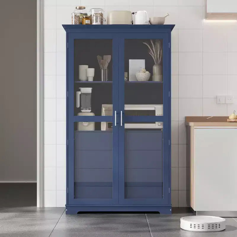 TOPMAX Garde-manger de cuisine 44,7x20x75 pouces, armoire de rangement de cuisine autoportante avec portes vitrées et 4 tiroirs intégrés pour salon