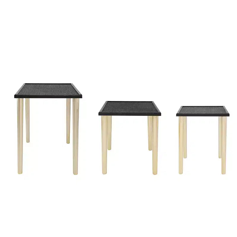 GDFStudio Eloam – Tables gigognes bohèmes en rotin et bois (lot de 3)