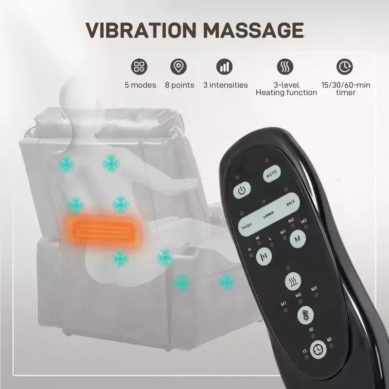 Fauteuil releveur électrique pour personnes âgées, canapé inclinable en similicuir avec massage vibrant et chauffage, télécommande, poches latérales