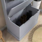 Portemanteau d'entrée Okak 28IN avec 4 crochets métalliques, portemanteau avec rangement à chaussures et porte supérieure, portemanteau autoportant pour salon, entrée, gris