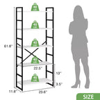 Étagère Celebalcony 62,2 H x 23,6 L 5 niveaux, Bibliothèque haute en bois avec cadre métallique, Meuble de rangement moderne, Étagères de rangement pour bureau à domicile