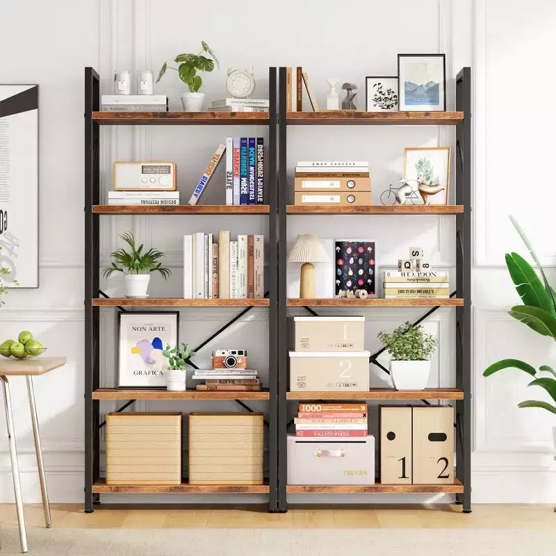 Étagère Celebalcony 62,2 H x 23,6 L 5 niveaux, Bibliothèque haute en bois avec cadre métallique, Meuble de rangement moderne, Étagères de rangement pour bureau à domicile