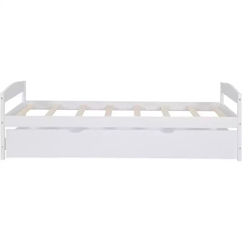 Lit de Repos en Bois avec Lit Gigogne, Lit Plateforme Jumeau, Cadre Gain de Place pour Enfants et Invités Blanc Taille Unique