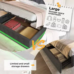Bellemave Lit plateforme entièrement rembourré avec fonction LED à 360°, cadre de lit plateforme rembourré avec chargement USB Type-C, gris