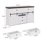 Commode de ferme à 5 tiroirs avec porte coulissante de style grange, commode haute en bois de 122 cm avec étagère réglable pour chambre à coucher, entrée, salon - Blanc