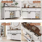 Commode de ferme à 5 tiroirs avec porte coulissante de style grange, commode haute en bois de 122 cm avec étagère réglable pour chambre à coucher, entrée, salon - Blanc