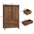 Commode de ferme à 5 tiroirs avec porte coulissante de style grange, commode haute en bois de 122 cm avec étagère réglable pour chambre à coucher, entrée, salon - Blanc