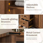 Commode de ferme à 5 tiroirs avec porte coulissante de style grange, commode haute en bois de 122 cm avec étagère réglable pour chambre à coucher, entrée, salon - Blanc