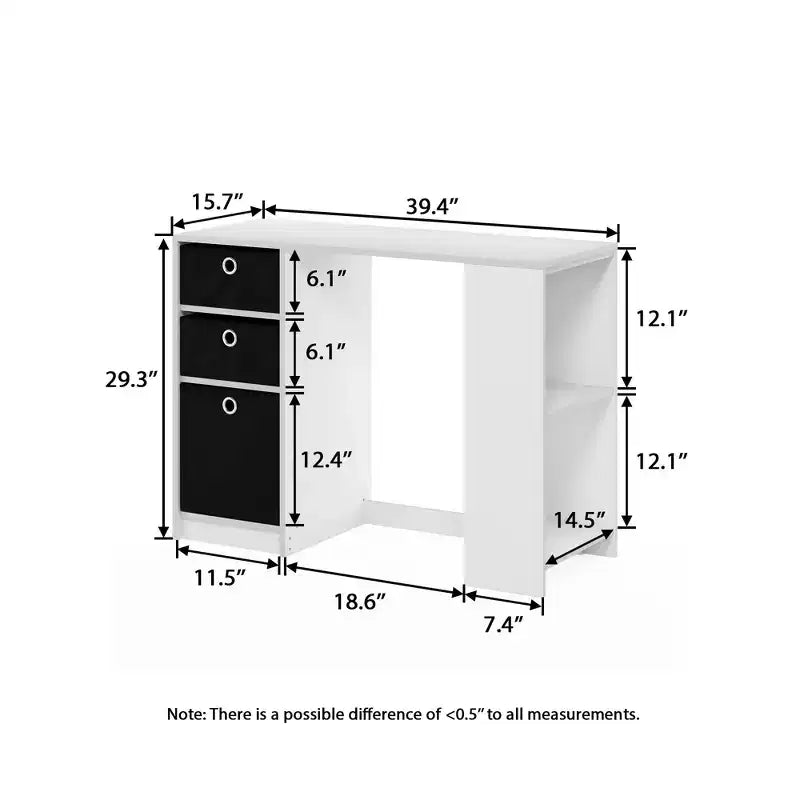 HOMLUX 39 Bureau d'ordinateur, de travail et d'étude avec 3 bacs de rangement et étagères ouvertes
