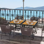 Table de patio rectangulaire avec trou pour parasol, table de salle à manger d'extérieur rectangulaire imitation bois pour 6 personnes pour jardin