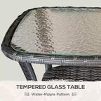 Table basse d'extérieur avec étagère de rangement, table d'appoint en osier tressé à la main avec plateau en verre à effet ondulé