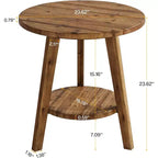 Table d'appoint ronde en bois massif Lantine, table de bout de ferme à 2 niveaux avec étagère de rangement, table de chevet pour salon, chambre, assemblage facile