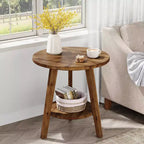Table d'appoint ronde en bois massif Lantine, table de bout de ferme à 2 niveaux avec étagère de rangement, table de chevet pour salon, chambre, assemblage facile