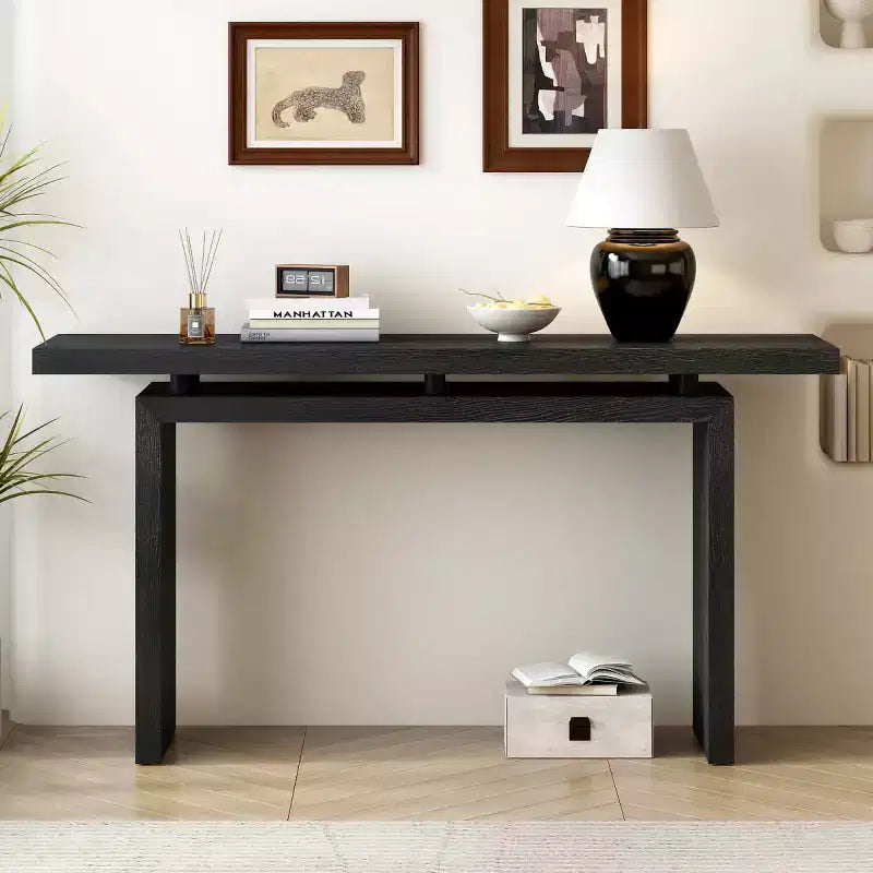 Console d'entrée moderne avec plateau flottant, table de couloir étroite en placage de frêne pour salon, foyer ou entrée - Panipeachy