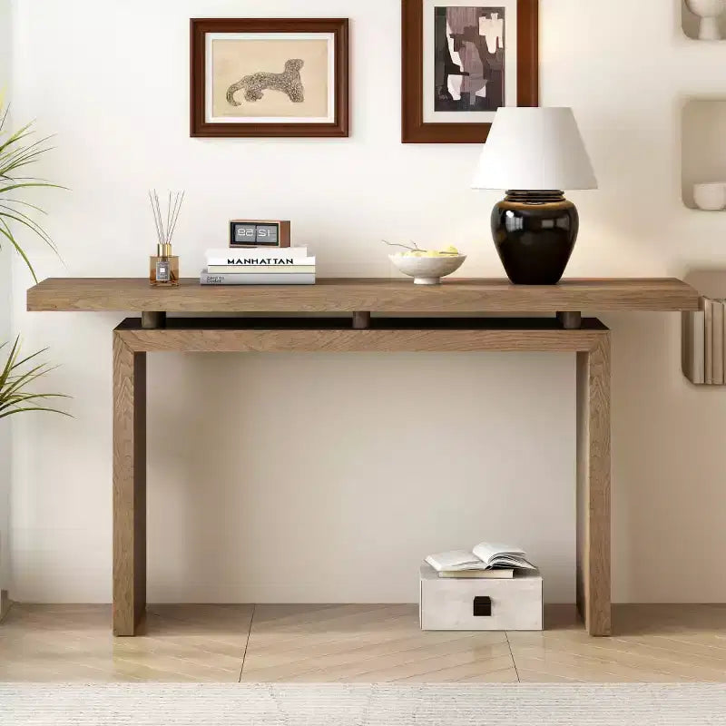 Console d'entrée moderne avec plateau flottant, table de couloir étroite en placage de frêne pour salon, foyer ou entrée - Panipeachy