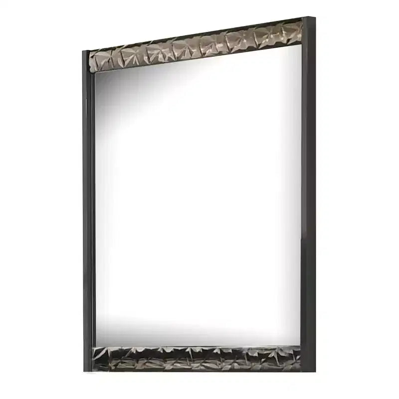 Miroir de commode Royal Hampton 36x40, rectangulaire, moulure géométrique chromée, gris cendre