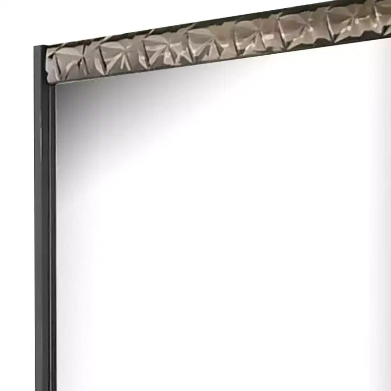 Miroir de commode Royal Hampton 36x40, rectangulaire, moulure géométrique chromée, gris cendre