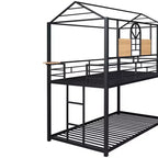 Lit superposé et cabane Whisen double sur double, cadre de lit en métal avec toboggan et barrière de sécurité