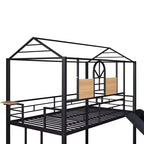 Lit superposé et cabane Whisen double sur double, cadre de lit en métal avec toboggan et barrière de sécurité