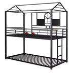 Lit superposé et cabane Whisen double sur double, cadre de lit en métal avec toboggan et barrière de sécurité